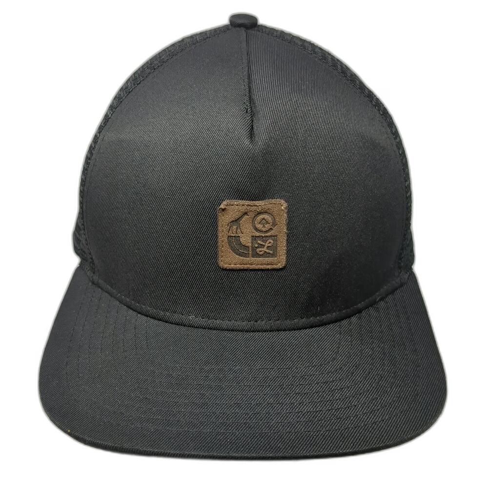 LRG Trucker Hat Black One Size Mesh Back Snapback Logo Patch Flat Brim